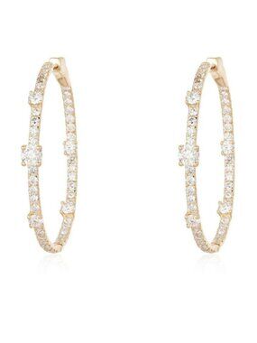 Diamond Accent Thin 14K (or 18k upon request) Yellow Gold Hoop Earrings